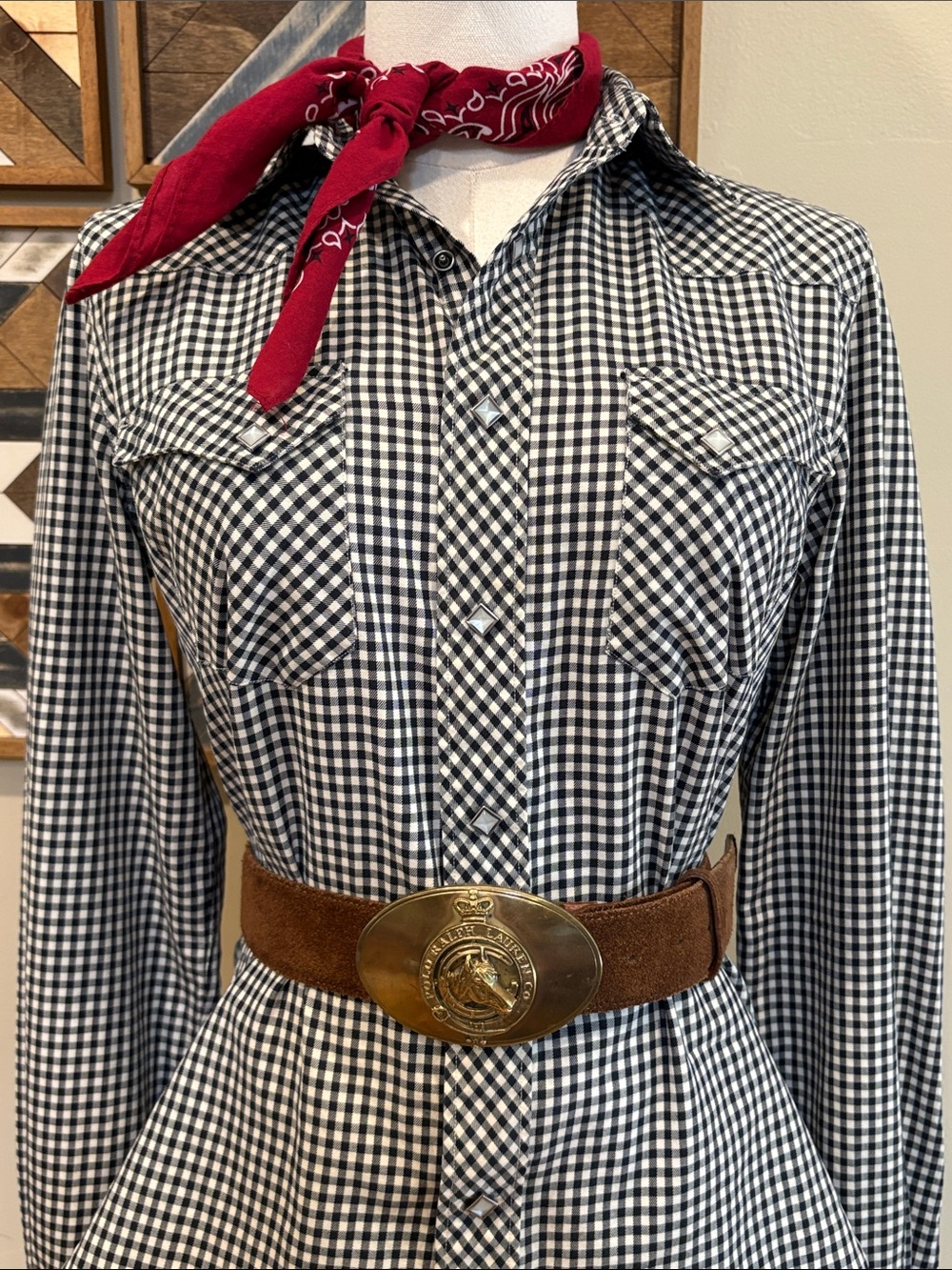 Ralph Lauren Black and White Gingham Button-Down Shirt - Picture 2 of 15